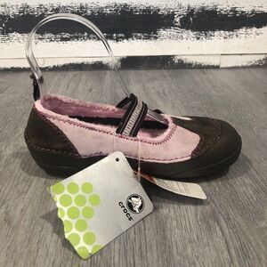 Crocs J1 Brown Pink Suede Fleece Lined Dawson Mary Jane 11332 Shoes Girls Size 3